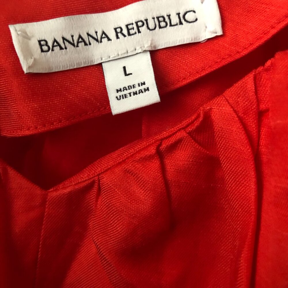 BANANA REPUBLIC MINI DRESS BLOOD ORANGE LINEN VISCOSE OVERSIZED L NWOT - Picture 6 of 7